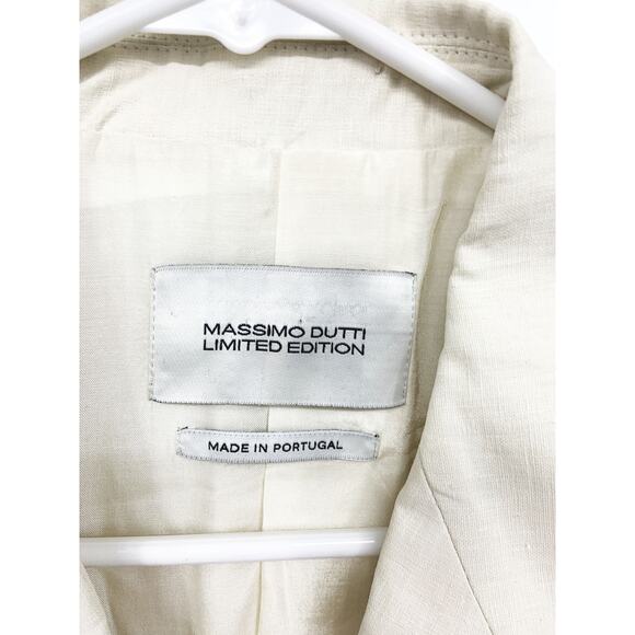Massimo Dutti Limited Edition Double Breasted Beige Linen Blazer Size 8 NWT - Picture 4 of 14